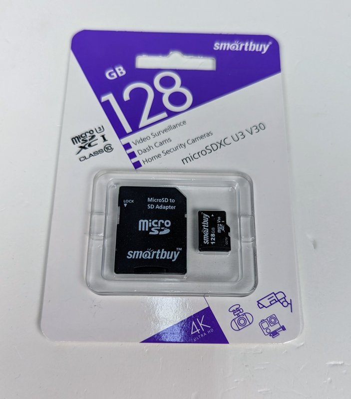 Smartbuy microSD 128GB Class 10 U3 V30 для видеонаблюдения