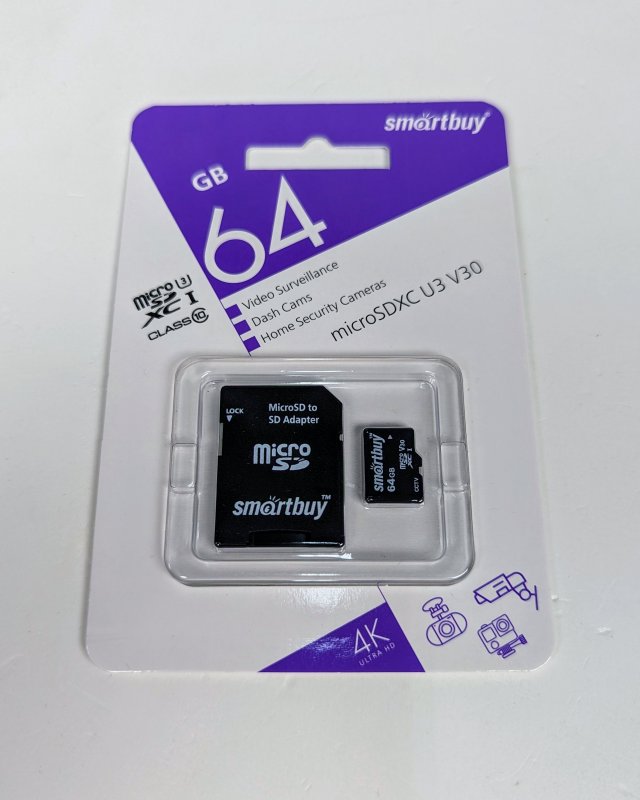 Smartbuy microSD 64GB Class 10 U3 V30 для видеонаблюдения